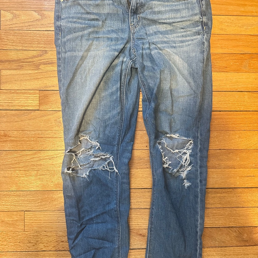 American Eagle Outfitters Blue Distressed Hi-Rise Tomgirl Jeans 8 Long Tall